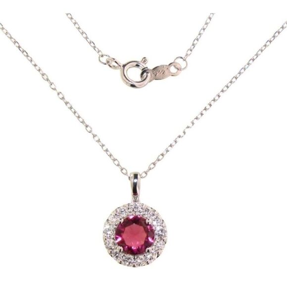 Round 1.78 Carat Lab Created (LC) Ruby & Diamond Necklace - Picture 2 of 2